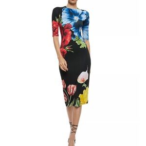 Alice + Olivia Midi Dress with Floral Design